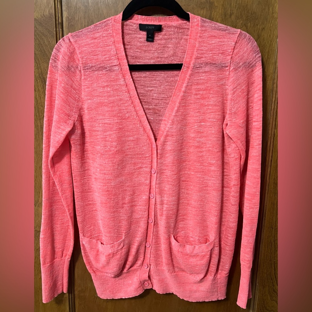 J Crew pink linen-blend cardigan